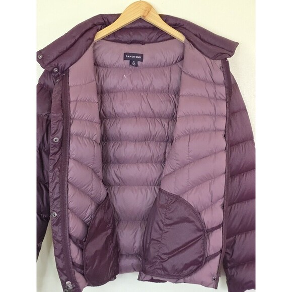 Lands End Puffer Jacket Womens Size Medium Feather Fill Purple Magenta - Picture 5 of 10